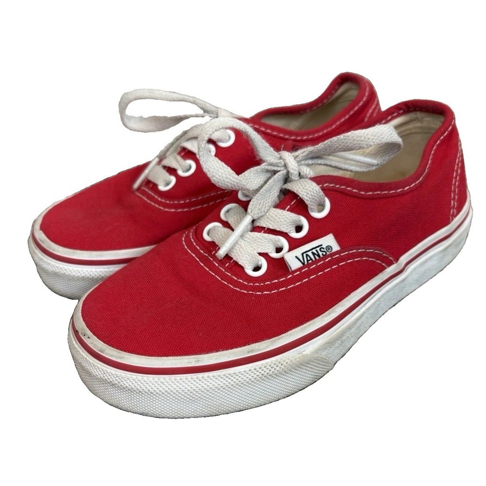 VANS AUTHENTIC Red True White Little KIDS TRAINERS Low Top Canvas Sneakers Sz 12